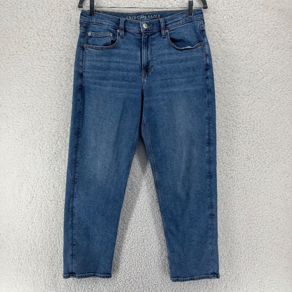 American Eagle 90s Straight Jeans Womens 10 Short Stretch Mid Rise Medium Wash